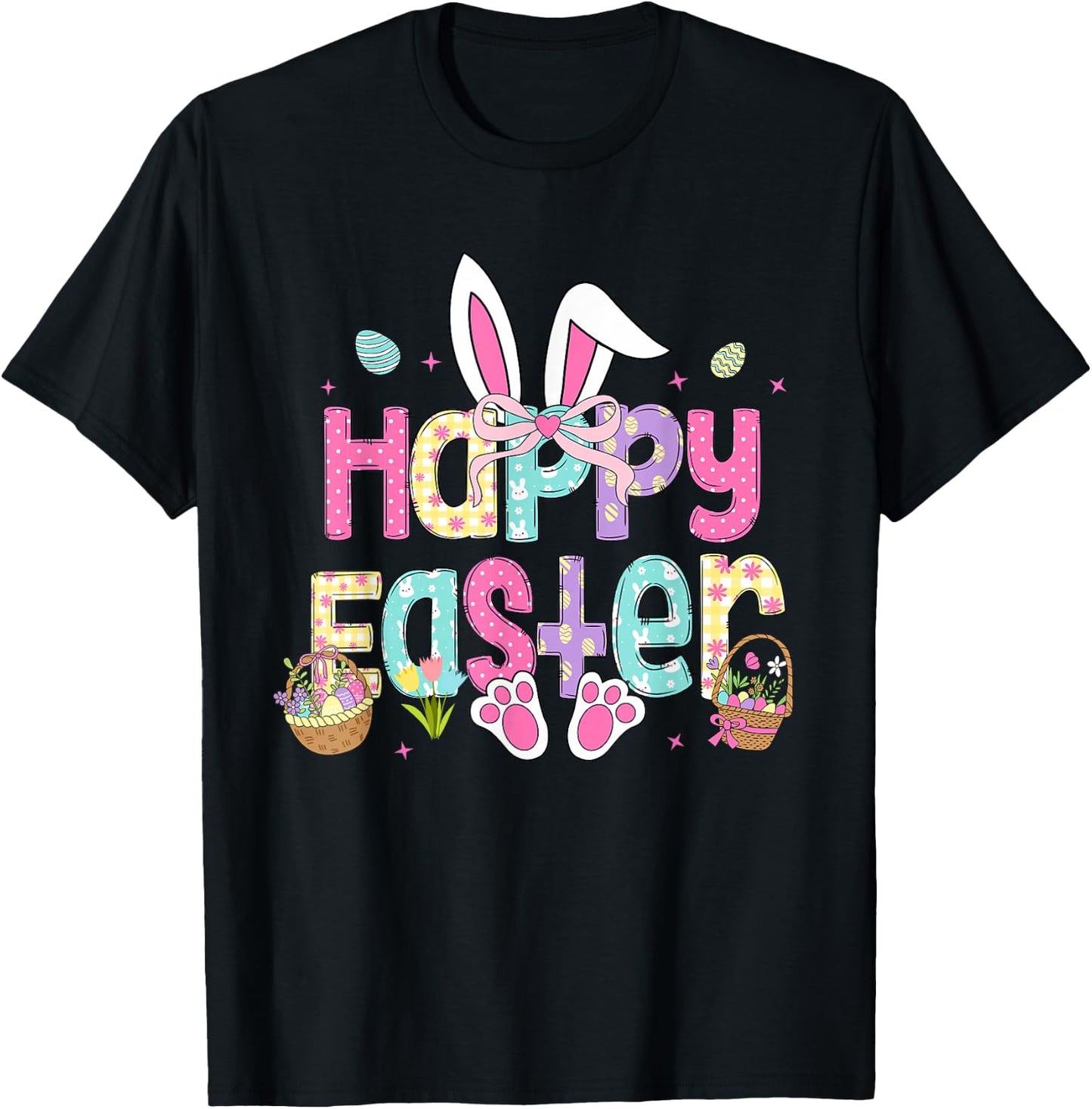 Happy Easter Cute Bunny Rabbit Easter Day Women Girls T-Shirt - T-Shirt | Black