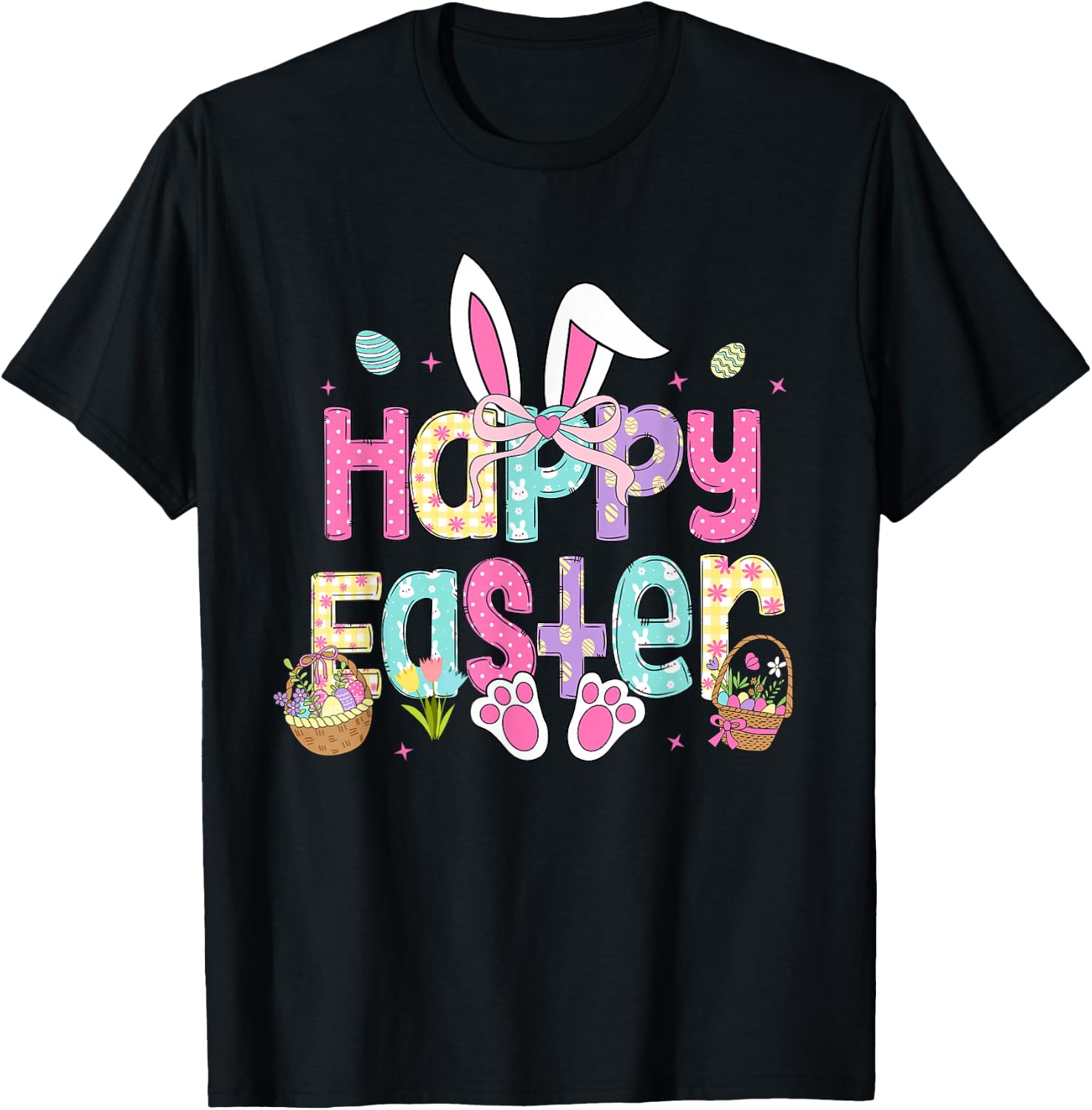 Happy Easter Cute Bunny Rabbit Easter Day Women Girls T-Shirt - T-Shirt | Black