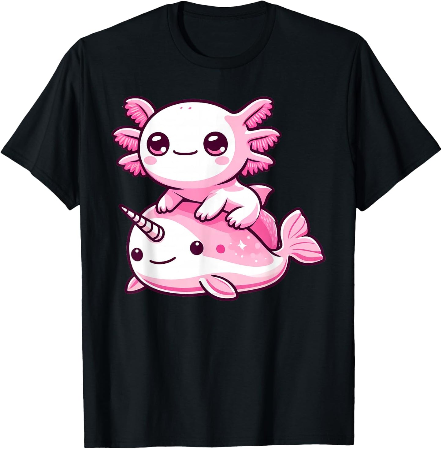 Anime Kawaii Axolotl Narwhal T-Shirt - T-Shirt | Black