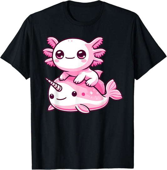 Anime Kawaii Axolotl Narwhal T-Shirt - T-Shirt | Black