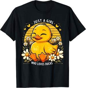 Just a Girl Who Loves Ducks Shirt Girl Cute Funny Duck Gifts T-Shirt - T-Shirt | Black