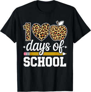 100 Days Of School Leopard Teacher Happy 100th Day Of School T-Shirt - T-Shirt | Black