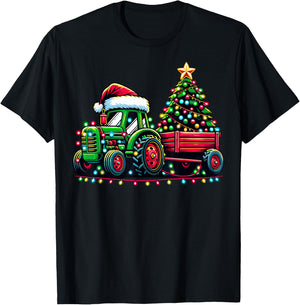 Christmas Tractor Boys Santa Xmas Farm Truck T-Shirt - T-Shirt | Black