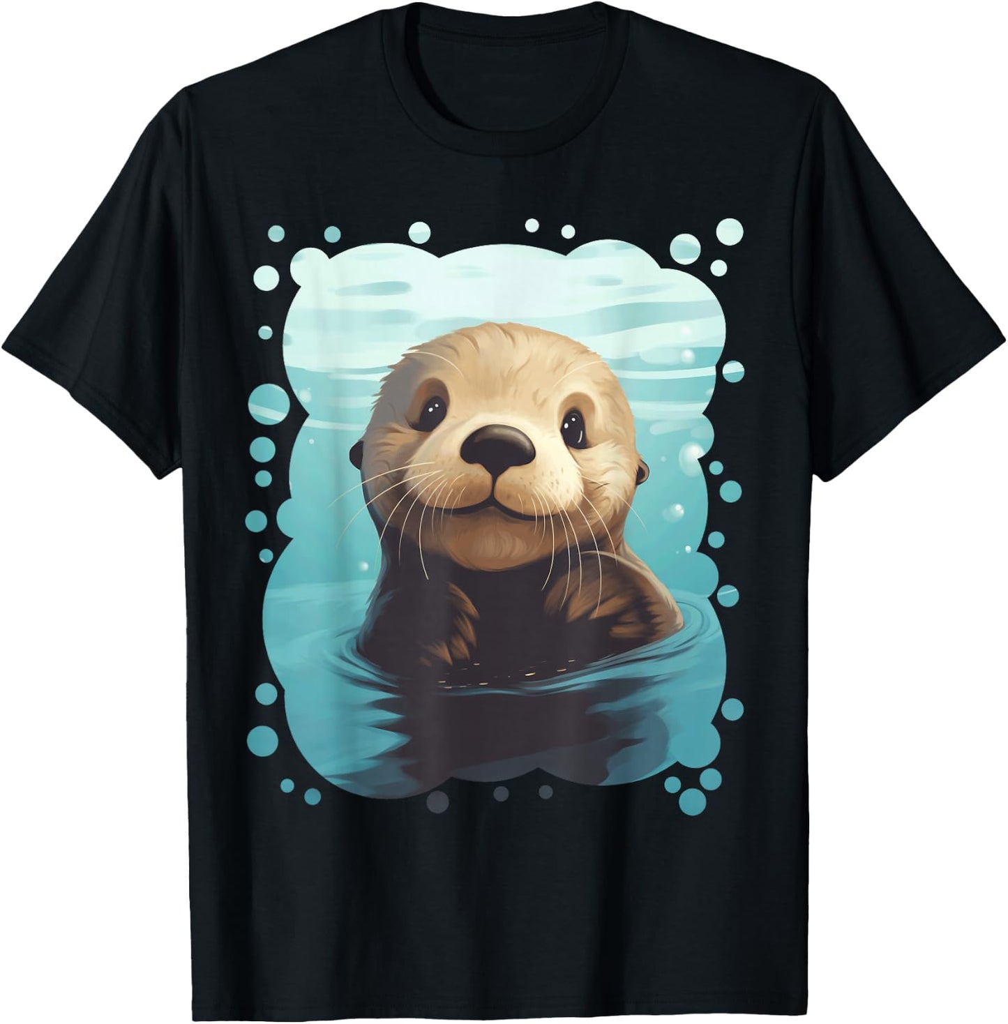 Cute Cartoon Sea Otter Animal Nature Lovers Graphic T-Shirt - T-Shirt | Black