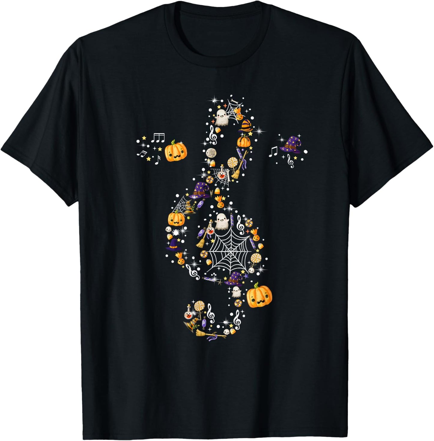 Music Note Symbol Halloween For Music Teacher Musicians T-Shirt - T-Shirt | Black
