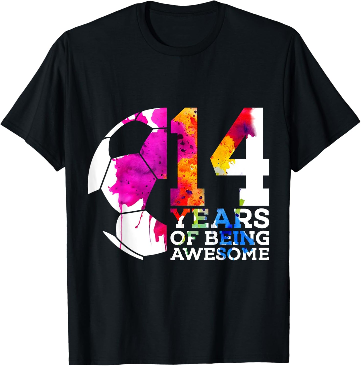 14 Years of Being Awesome Soccer 14th Birthday T-Shirt - T-Shirt | Black