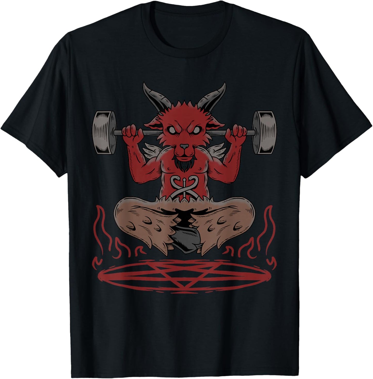 Lucifer Sigil Satanic Goat Weightlifting Occult Baphomet T-Shirt - T-Shirt | Black