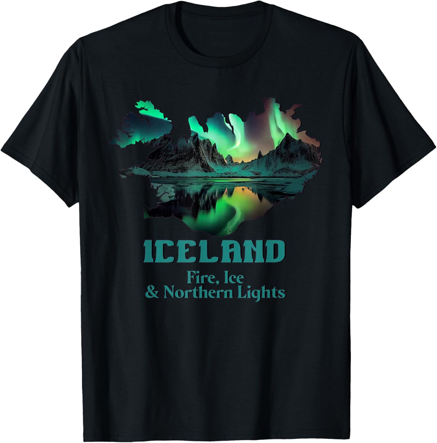 Aurora Borealis Island Natur Feuer Eis Camping Wandern T-Shirt - T-Shirt | Black