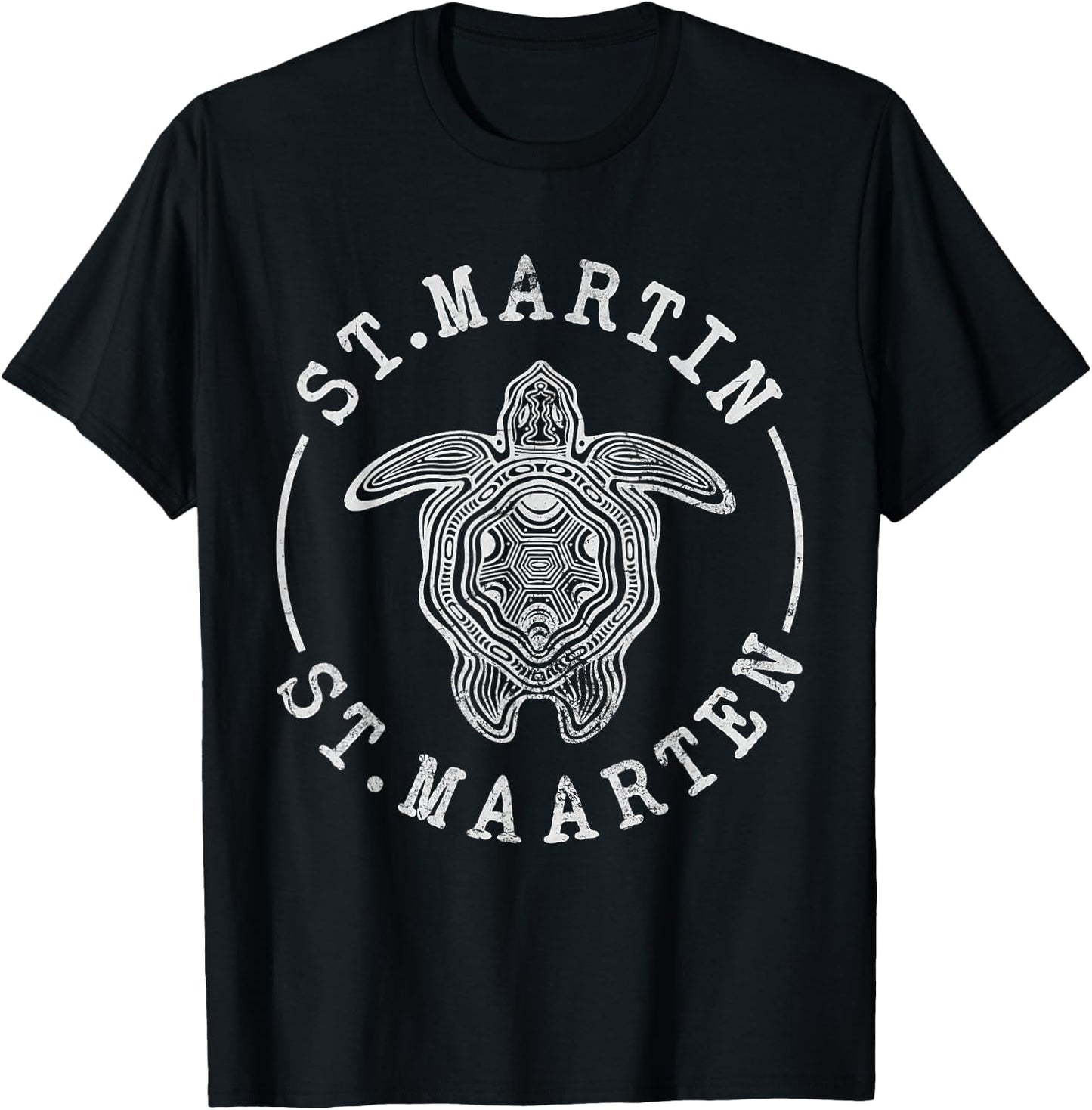 St. Martin St Maarten Turtle Caribbean Beach Vacation Grunge T-Shirt - T-Shirt | Black