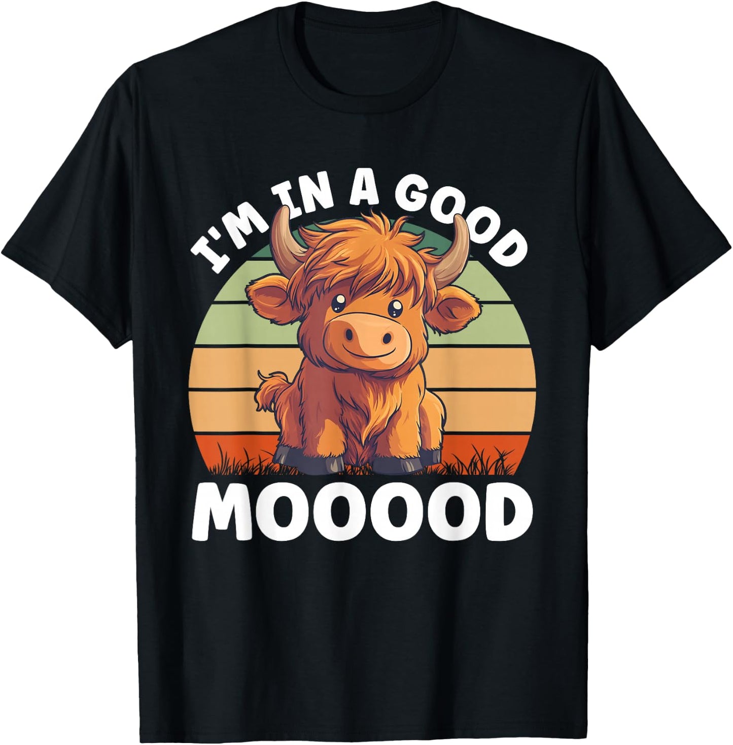 Highland Cow Moo In A Good Mooood Carton Cow T-Shirt - T-Shirt | Black