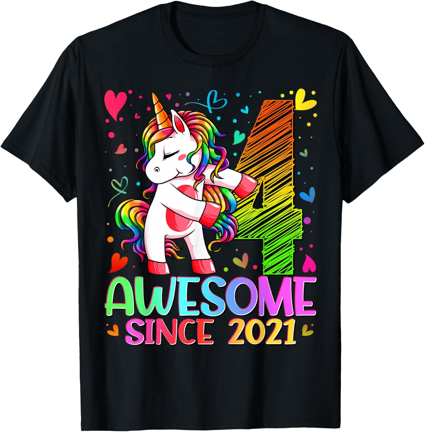 4 Year Old Unicorn Gifts For Girls 4th Birthday Girl Party T-Shirt - T-Shirt | Black
