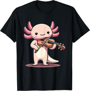 Cute Axolotl Playing Violin for Violinist Musical Orchestra T-Shirt - T-Shirt | Black