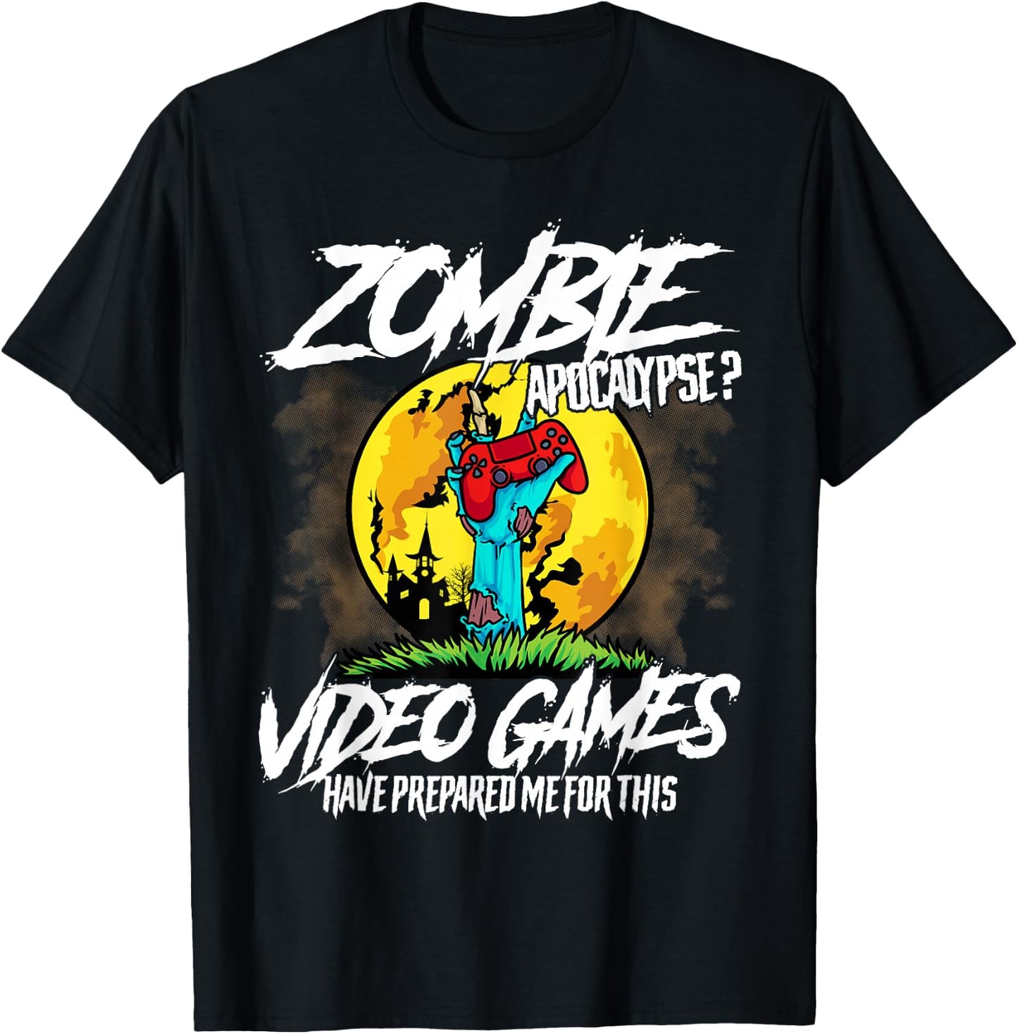 Zombie Apocalypse Gamer Funny Halloween Video Games Lover T-Shirt - T-Shirt | Black