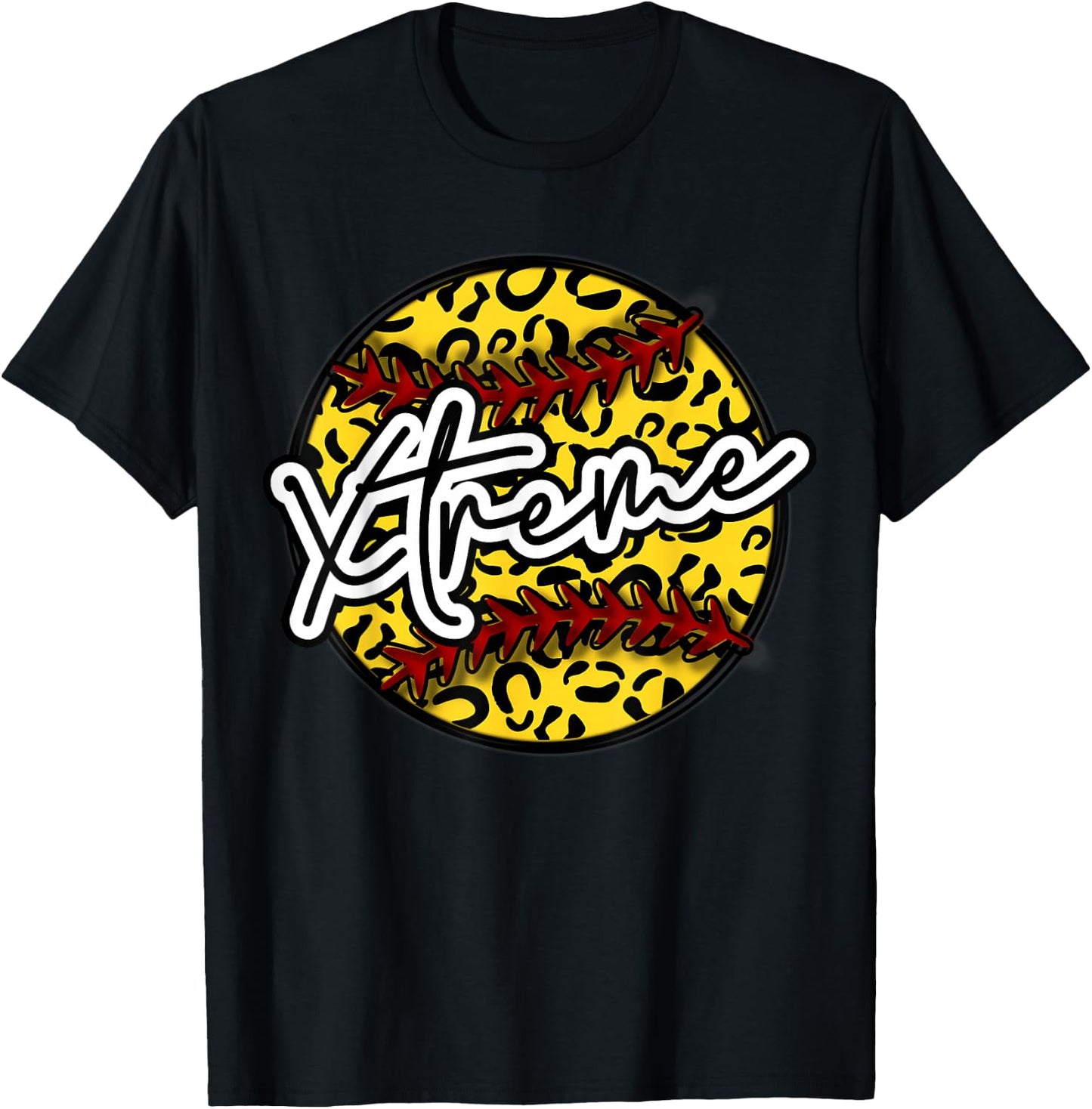 XTREME Leopard Cheetah Softball Team Trendy Cute Womans Top T-Shirt - T-Shirt | Black