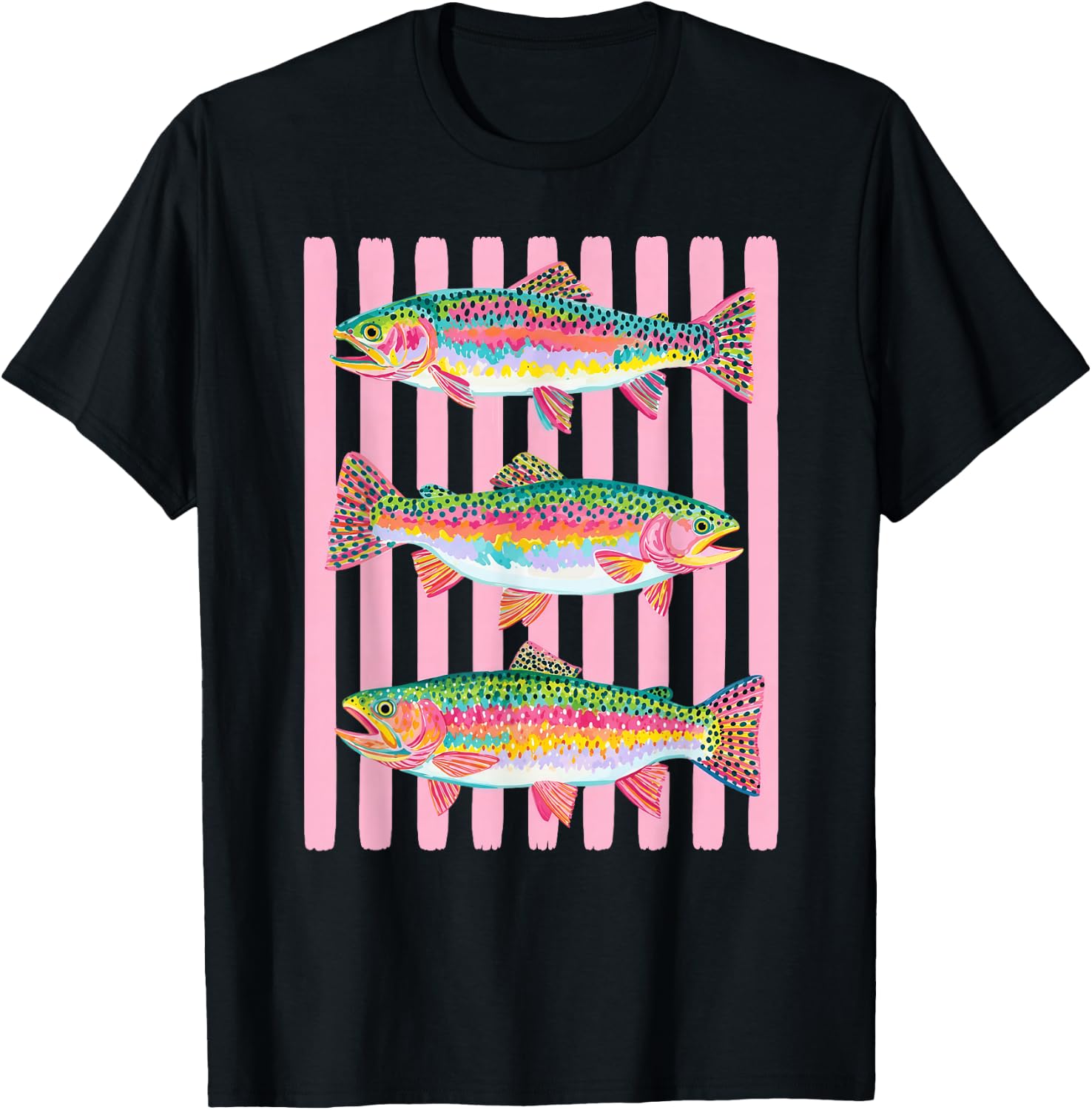 Colorful Rainbow Trout Preppy Summer Lake Life Fishing T-Shirt - T-Shirt | Black