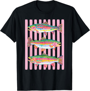 Colorful Rainbow Trout Preppy Summer Lake Life Fishing T-Shirt - T-Shirt | Black