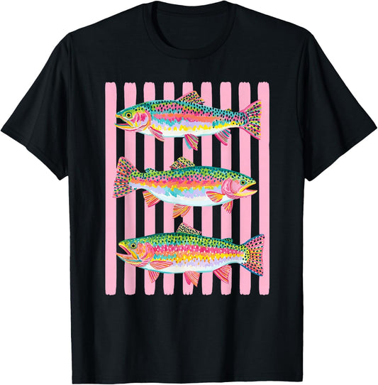 Colorful Rainbow Trout Preppy Summer Lake Life Fishing T-Shirt - T-Shirt | Black