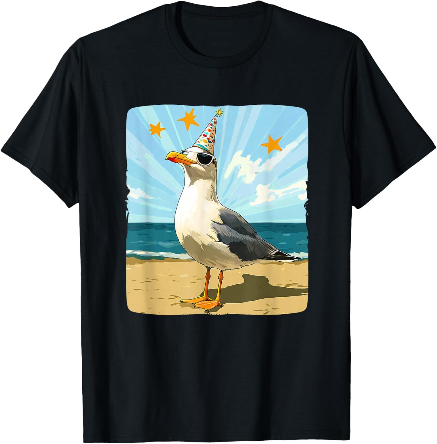 Cute Seagull with Party Hat for Seagulls Party T-Shirt - T-Shirt | Black