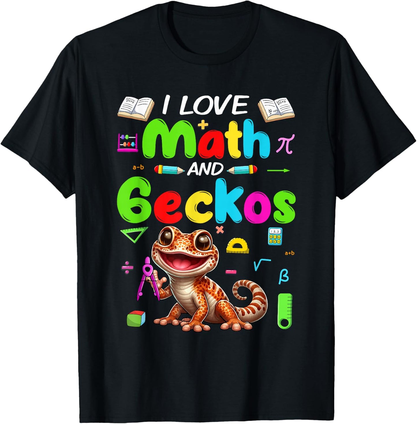 Love Math And Geckos Students Teachers Costume Colorful T-Shirt - T-Shirt | Black