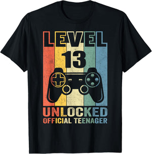 Official Teenager 13th Birthday Gift Level 13 Unlocked T-Shirt - T-Shirt | Black