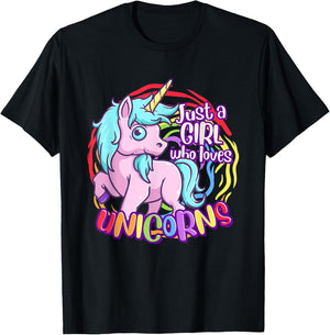Cute Unicorn Just A Girl Who Loves Unicorn T-Shirt - T-Shirt | Black