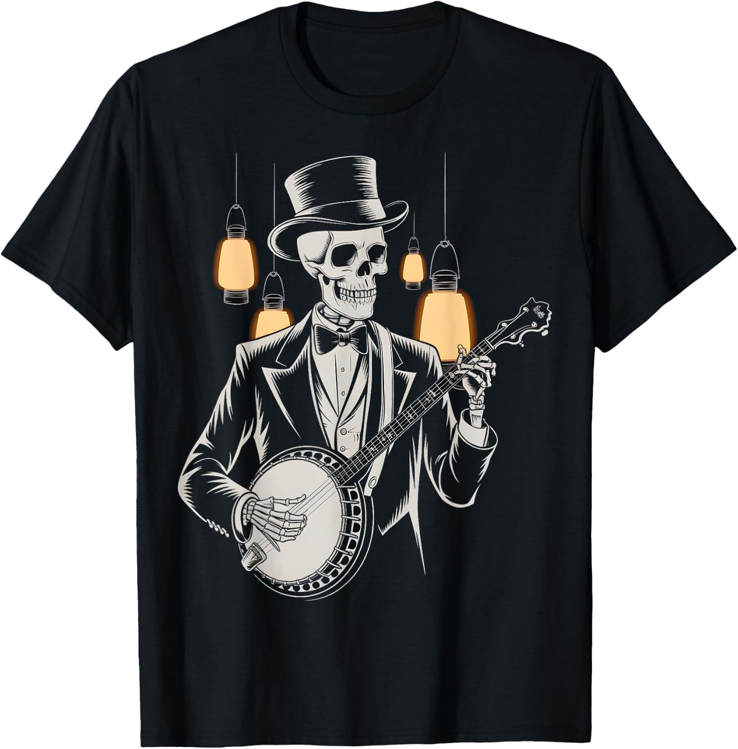 Skeleton Banjo Player Vintage T-Shirt - T-Shirt | Black