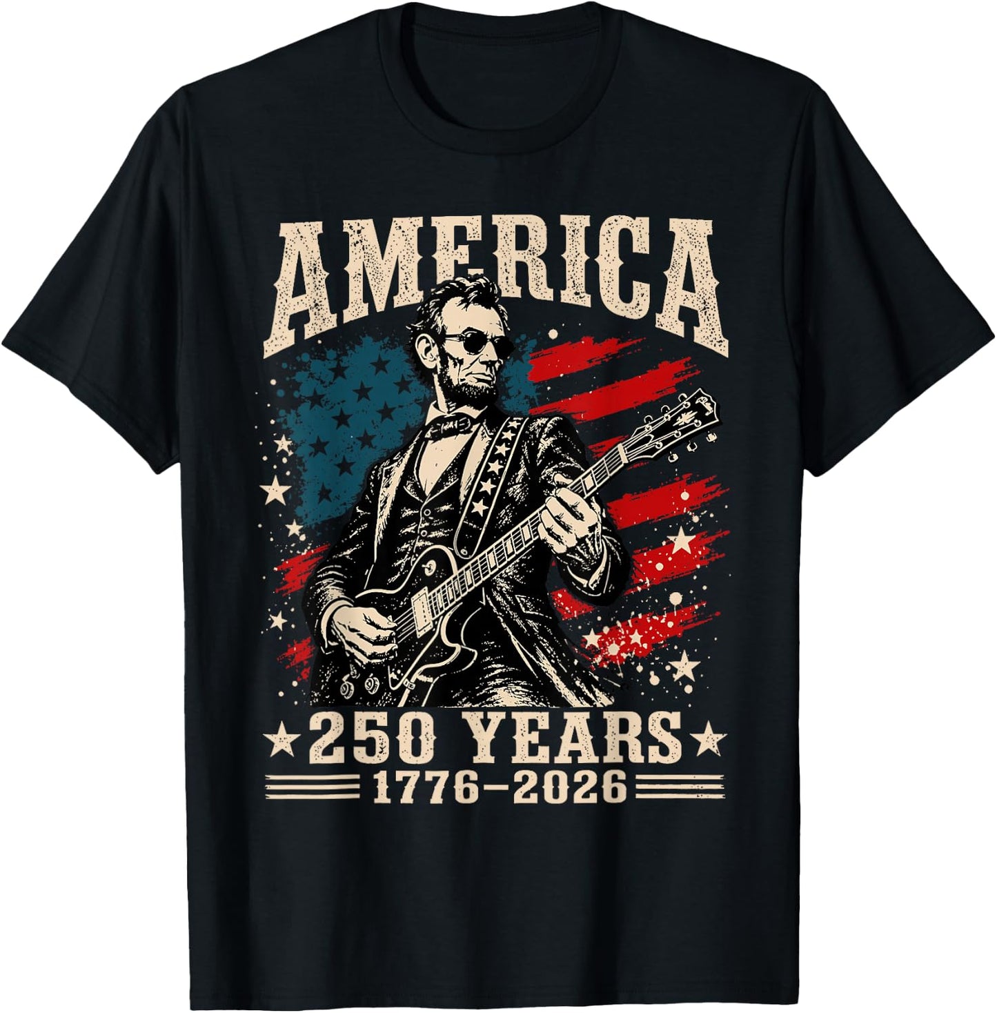 Vintage Abraham Lincoln Abe Lincoln Playing Guitar 250 Years T-Shirt - T-Shirt | Black