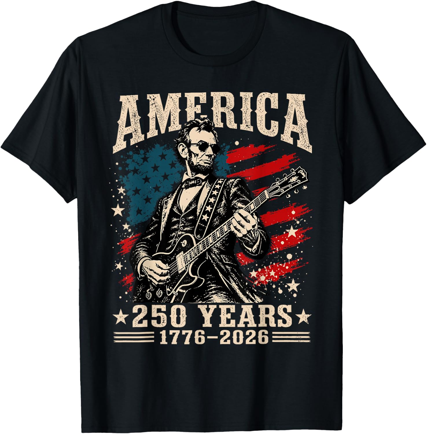 Vintage Abraham Lincoln Abe Lincoln Playing Guitar 250 Years T-Shirt - T-Shirt | Black
