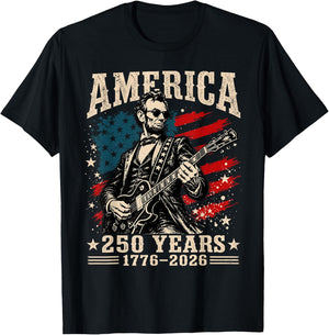 Vintage Abraham Lincoln Abe Lincoln Playing Guitar 250 Years T-Shirt - T-Shirt | Black