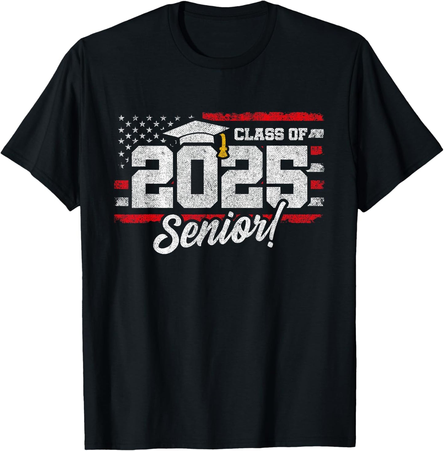 Class of 2025 Senior Graduation - American Flag Senior 2025 T-Shirt - T-Shirt | Black