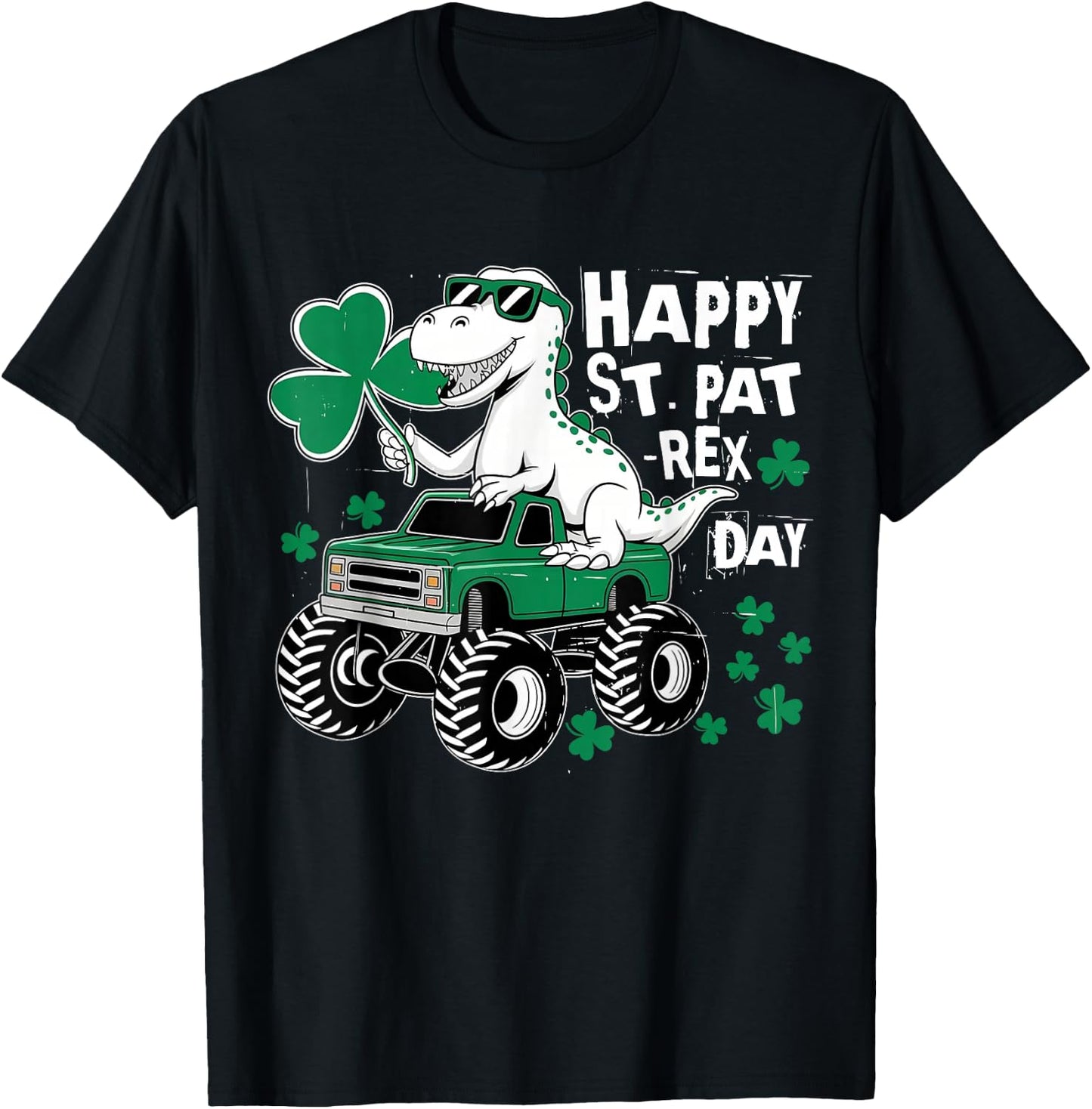 Monster Truck St Patricks Day Dinosaur Happy St Paddys Day T-Shirt - T-Shirt | Black