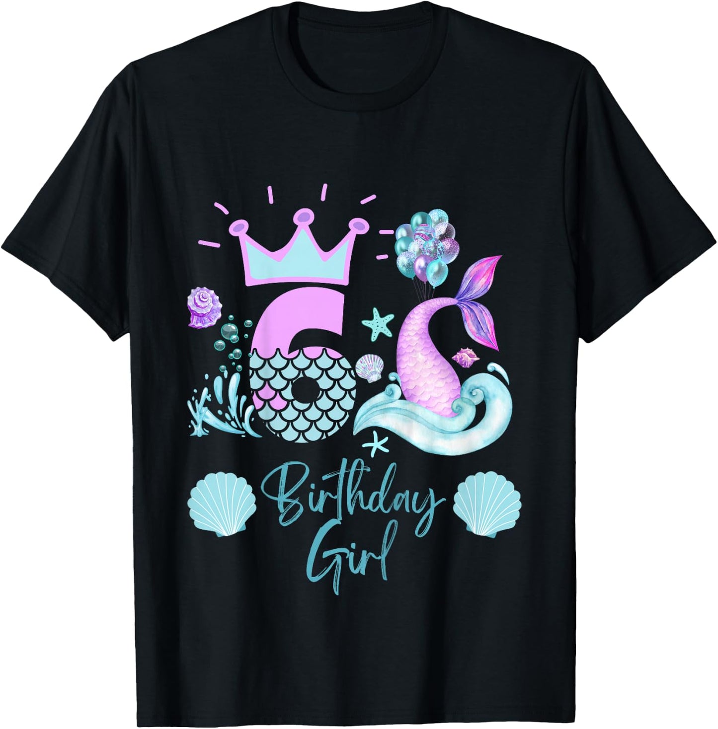 Girls 6th Birthday Mermaid 6 Years Old Funny T-Shirt - T-Shirt | Black