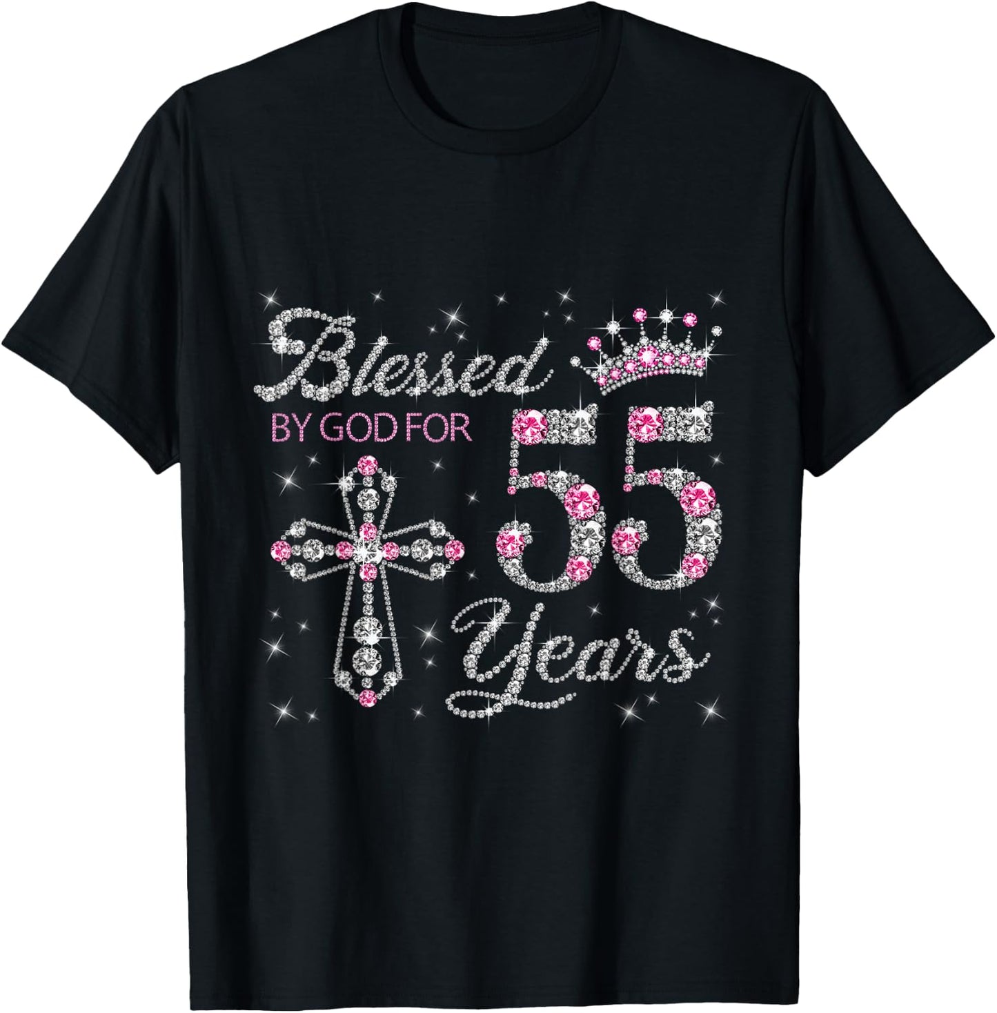 Blessed by God For 55 Years Old 55th Birthday Gift T-Shirt - T-Shirt | Black