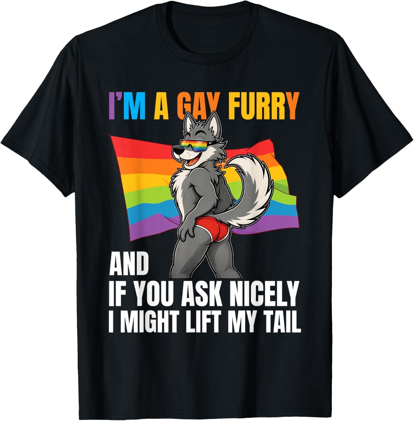 Lustiger Gay Furry Tail Pride Rainbow Queer Fox CSD Party LGBTQ T-Shirt - T-Shirt | Black