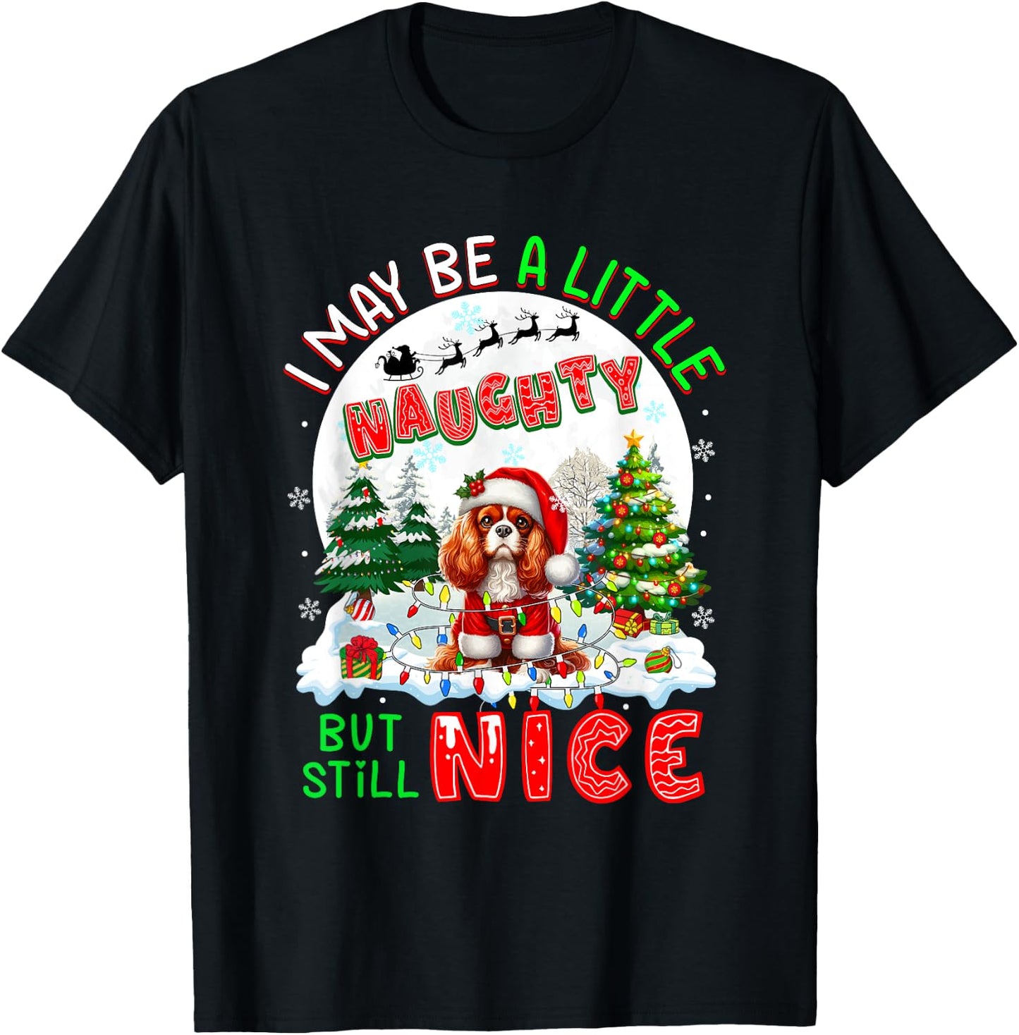 Little Naughty But Nice Xmas Cavalier King Charles Spaniel T-Shirt - T-Shirt | Black