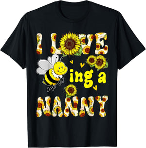 I Love Being A Nanny Sunflower Bee, Mother's Day T-Shirt - T-Shirt | Black