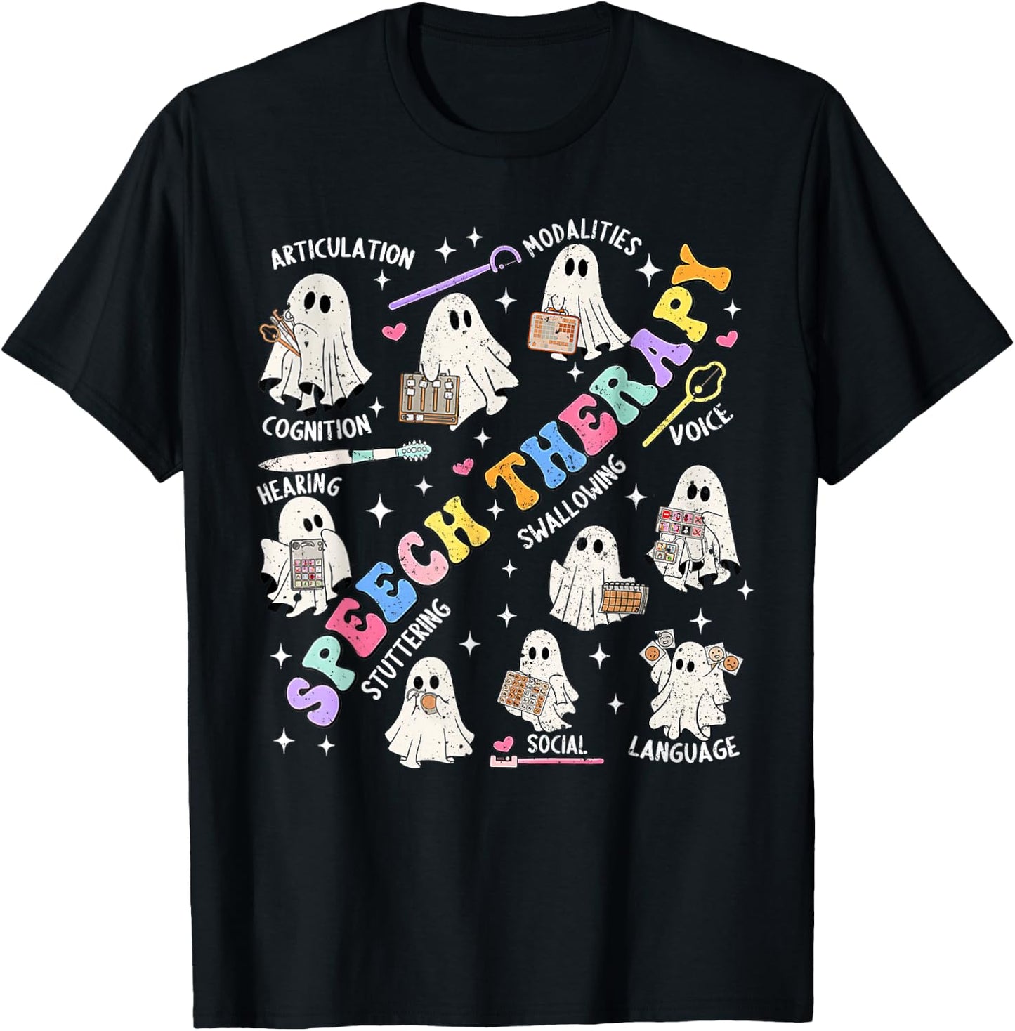 Speech Therapy Retro Groovy Funny Halloween Ghost Therapist T-Shirt - T-Shirt | Black