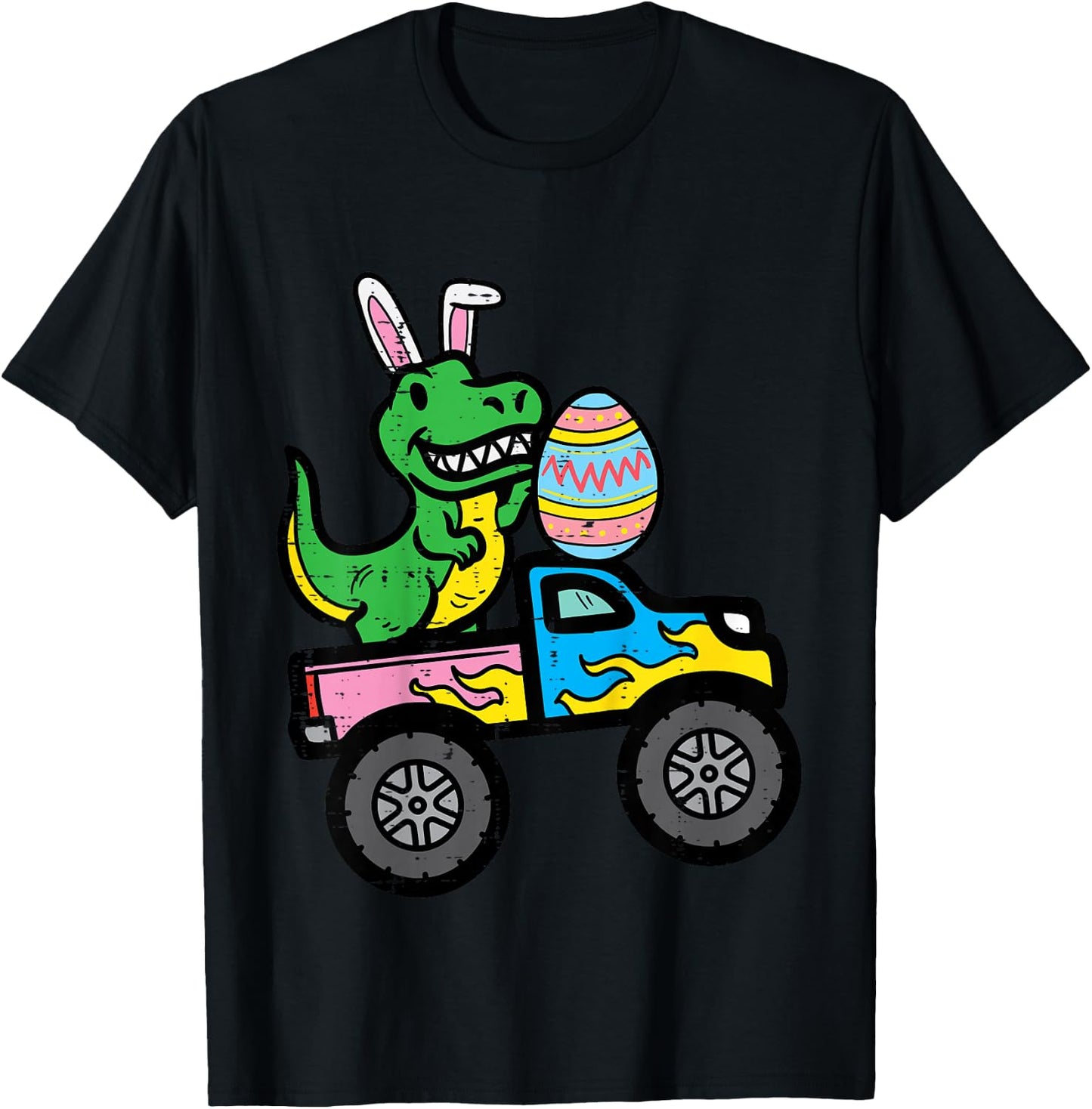 Kids Easter Dino Bunny On Monster Truck Boys Kids Toddler Youth T-Shirt - T-Shirt | Black