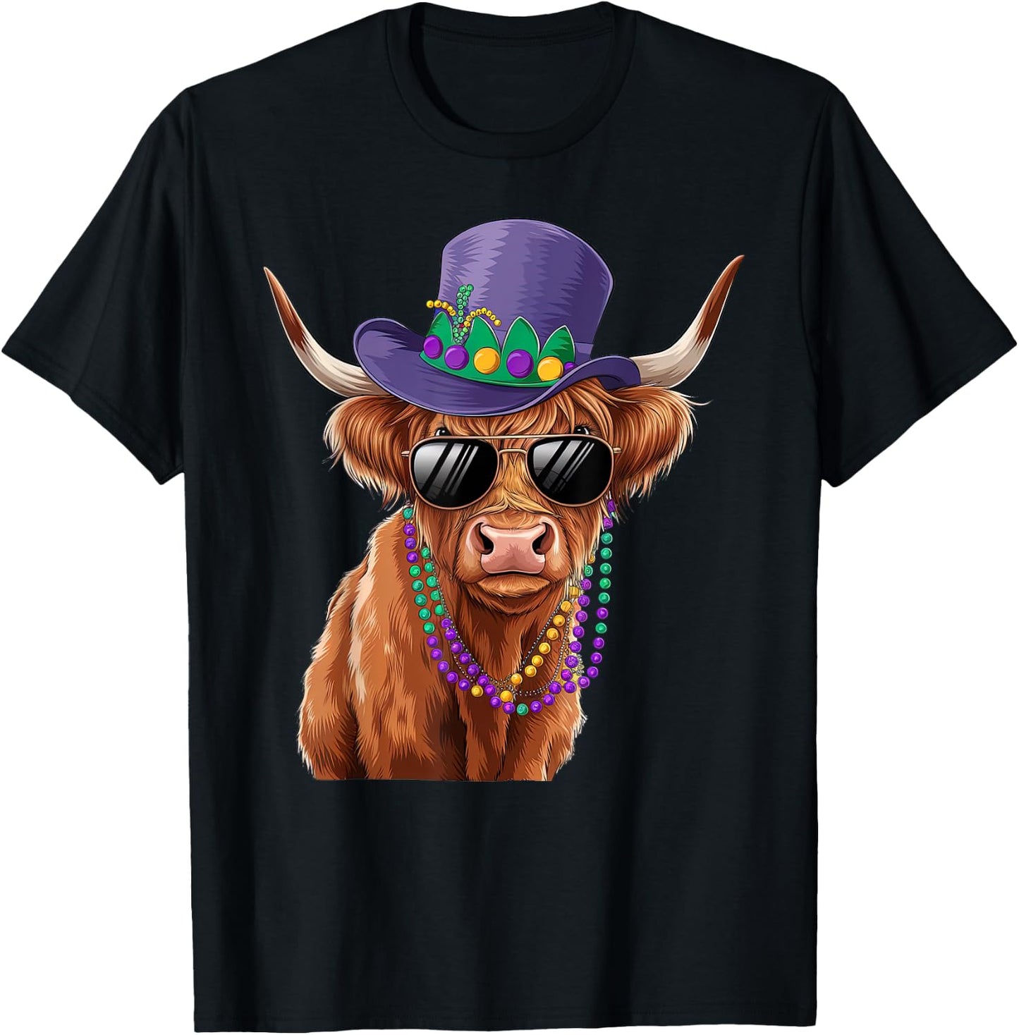 Funny Scottish Highland Cow Mardi Gras Carnival Outfit T-Shirt - T-Shirt | Black