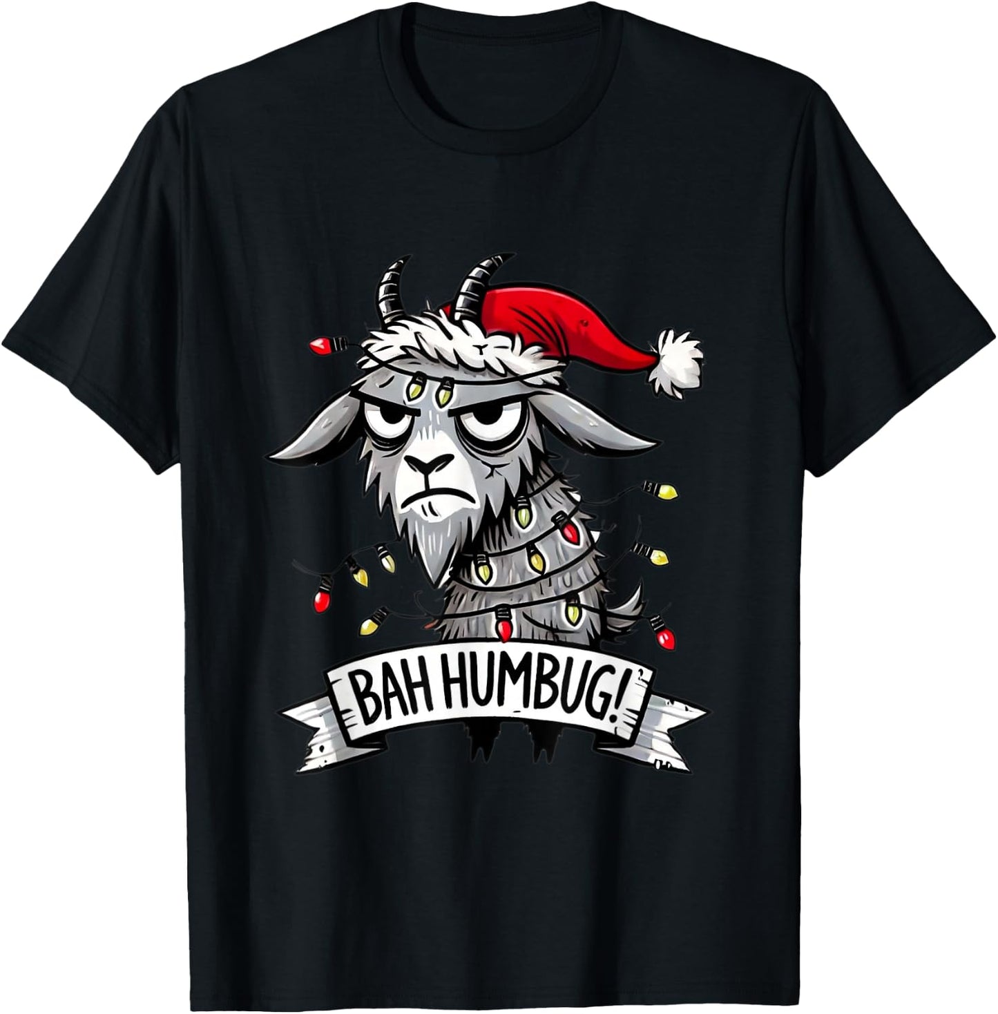 Christmas Full of Humor and Sarcasm Bah Humbug Christmas Grumpy Goat Funny Holiday T-Shirt - T-Shirt | Black