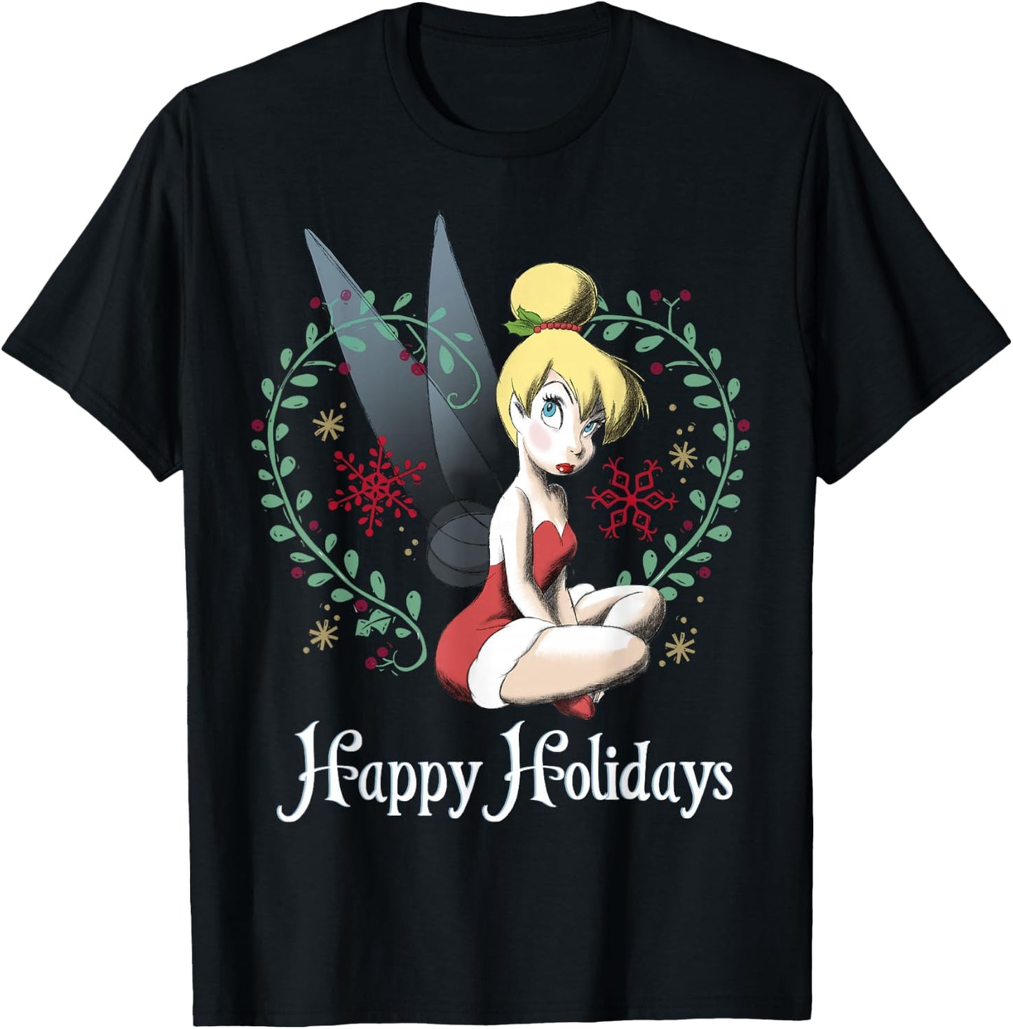Disney Peter Pan Tinkerbell Happy Holidays Graphic Small T-Shirt - T-Shirt | Black