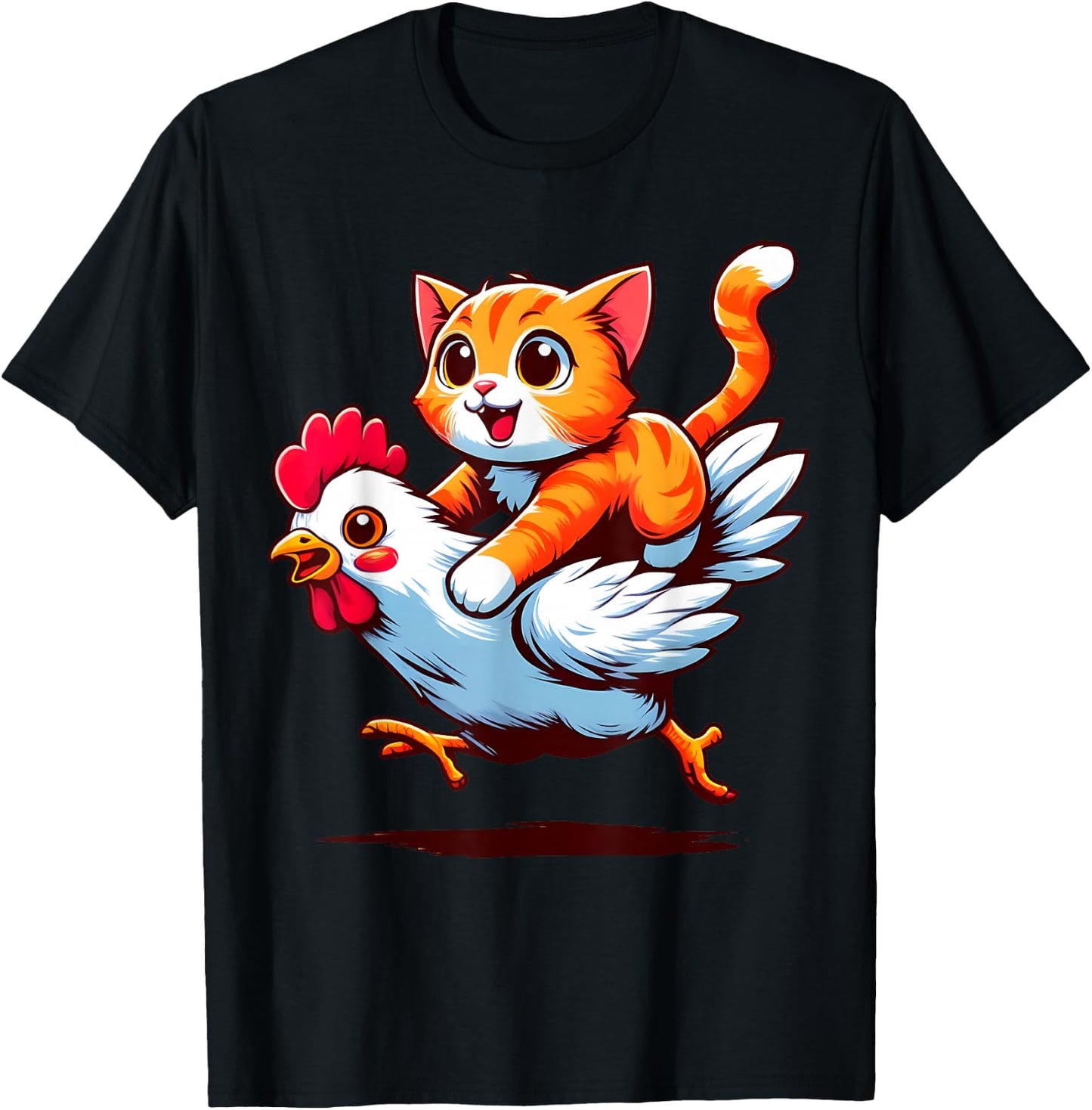 Funny Cat Riding Chicken Cat on a Chicken Lover Cute Animals T-Shirt - T-Shirt | Black