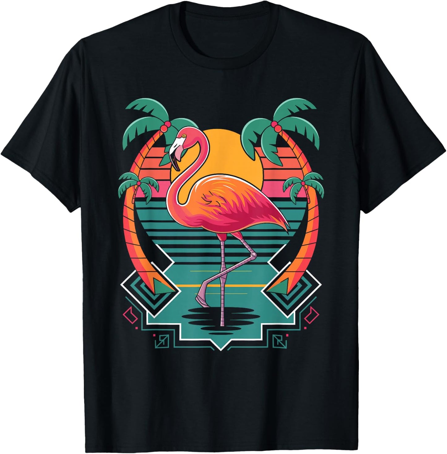 Flamingo Beach Summer Vibes Palm Tree Tropical Summer T-Shirt - T-Shirt | Black