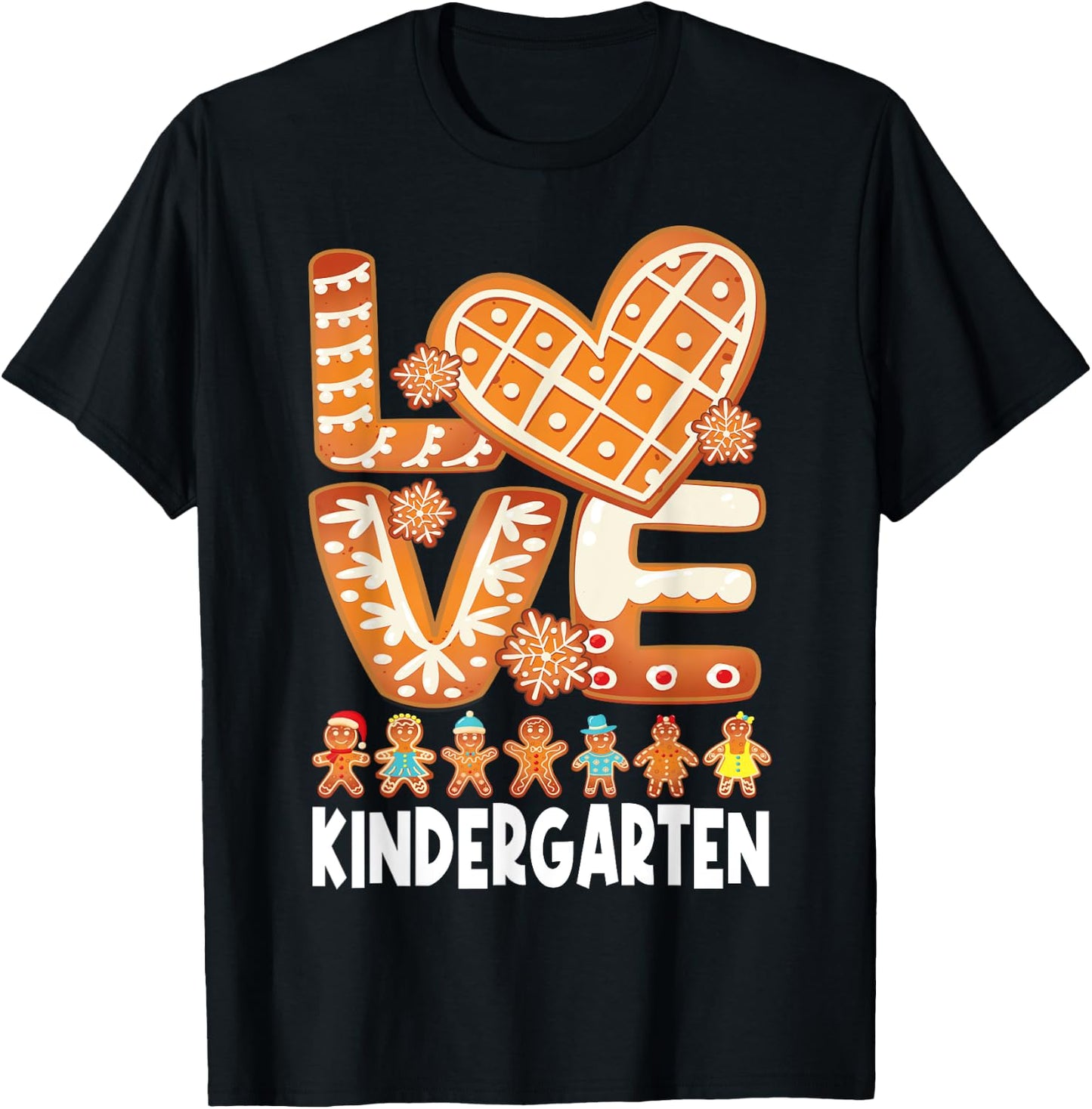 Love Kindergarten Teacher Christmas Gingerbread Students T-Shirt - T-Shirt | Black
