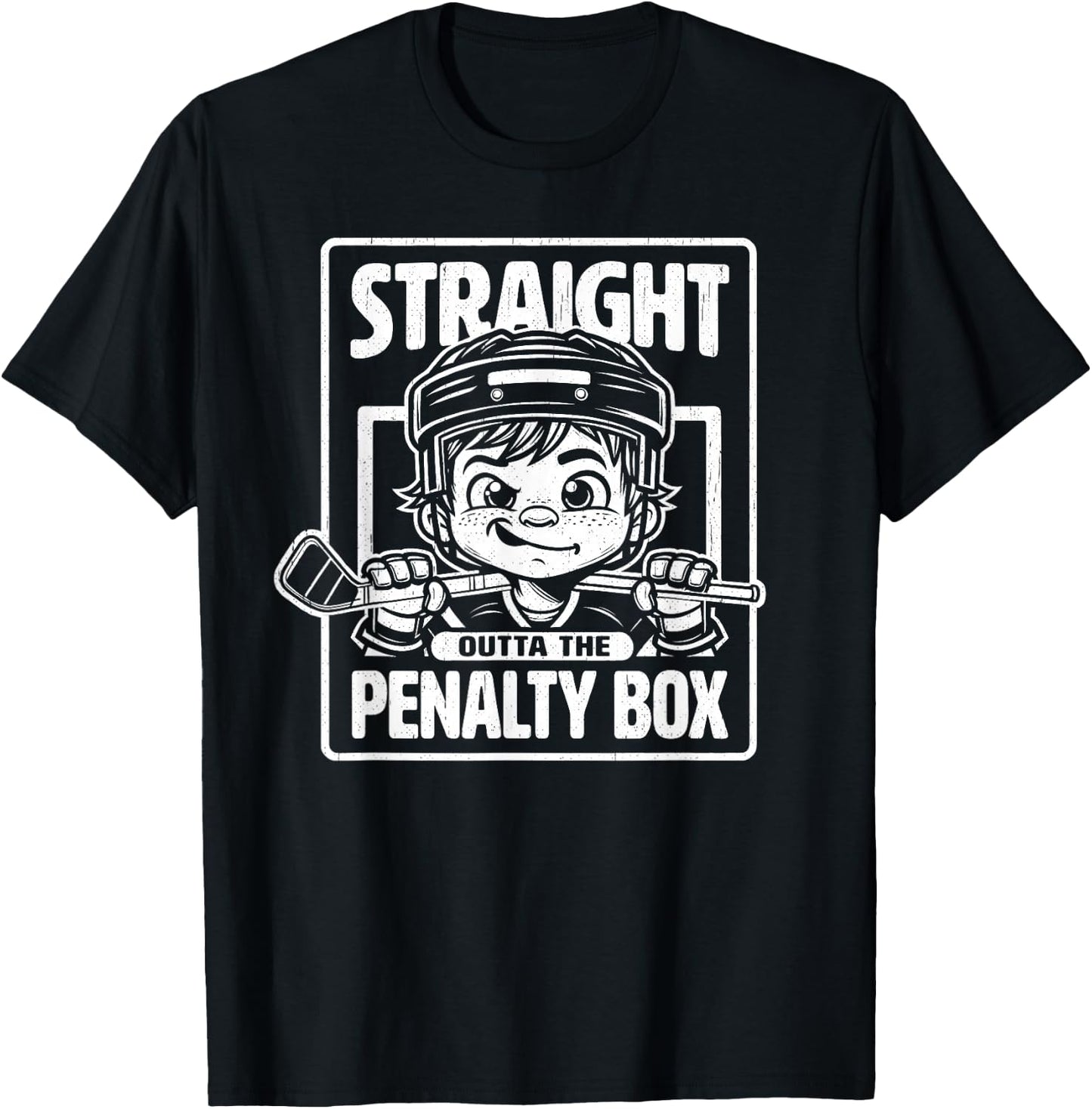 Straight Outta The Penalty Box Funny Boys Youth Kids Hockey T-Shirt - T-Shirt | Black