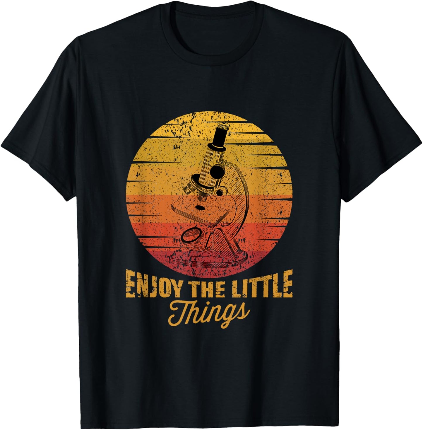 Gift Ideas for Biochemists and Microbiologists Enjoy The Little Things Microscope Microbiology Science Adults Black Cotton 65% Polyester 35% Classic Fit Short Sleeve T-Shirt - T-Shirt | Black