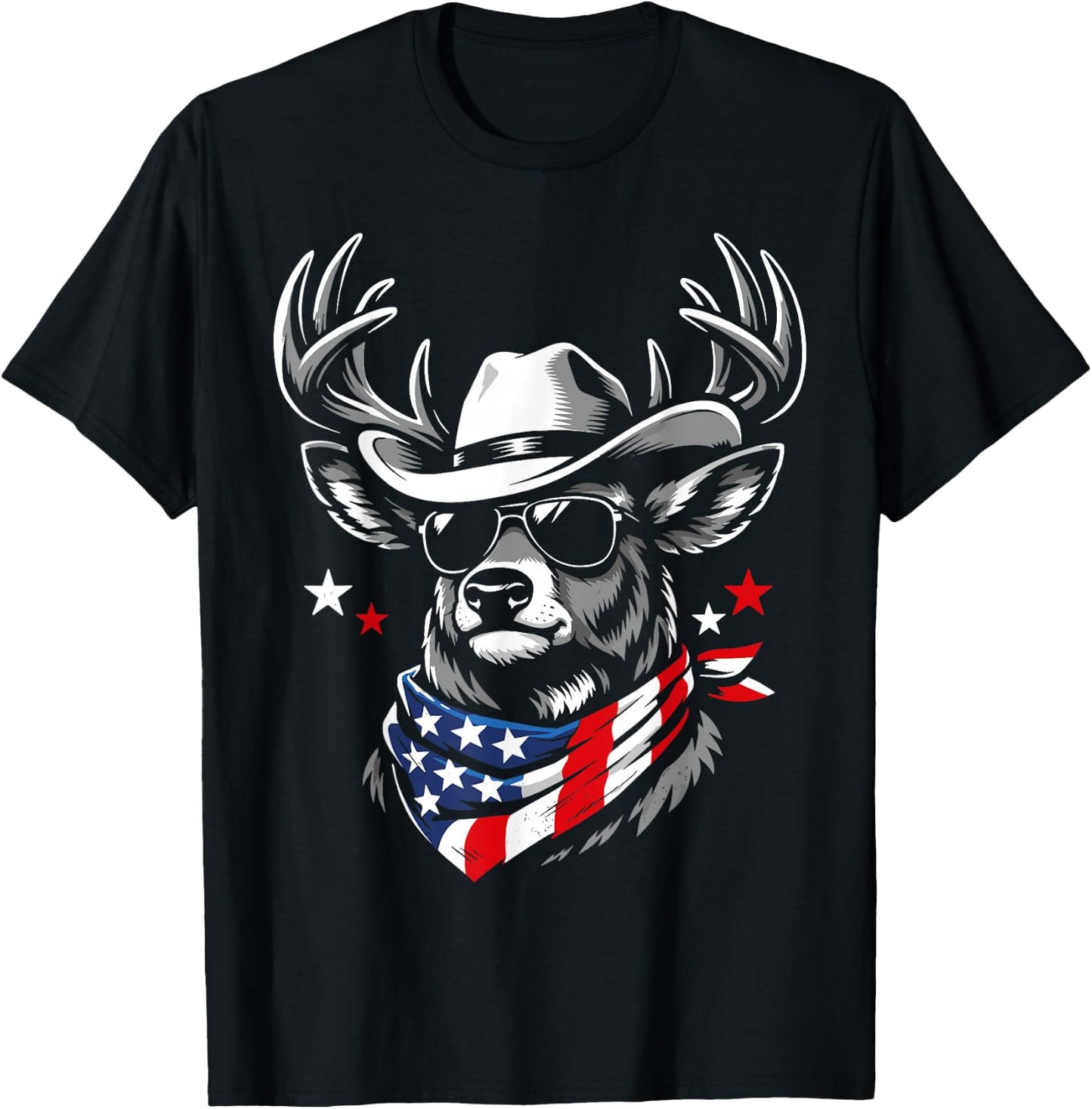 Retro USA Deer Cowboy Sunglasses Western Flag Patriotic T-Shirt - T-Shirt | Black