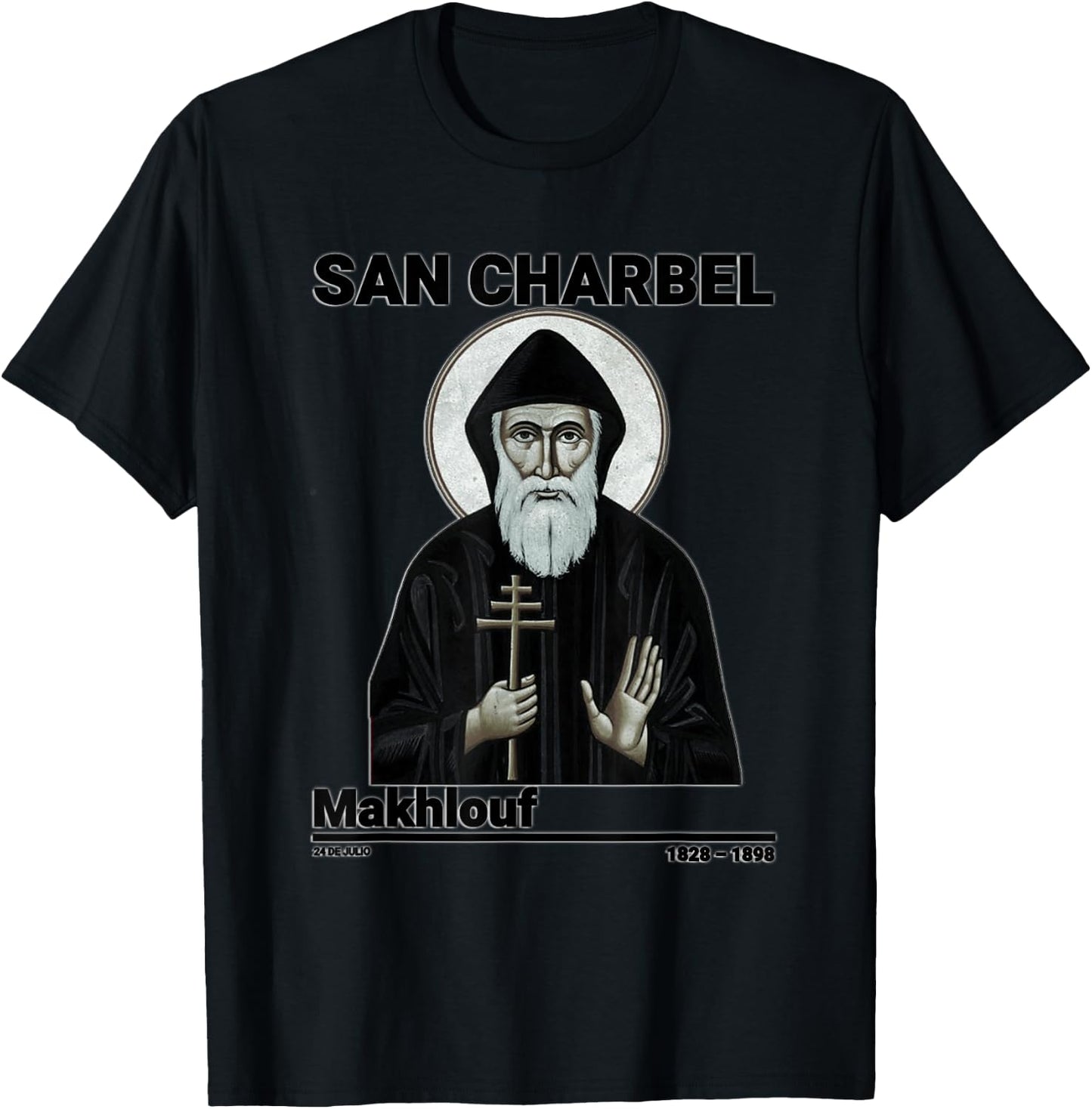 San Charbel Makhlouf, Saint Charbel , Black, S T-Shirt - T-Shirt | Black