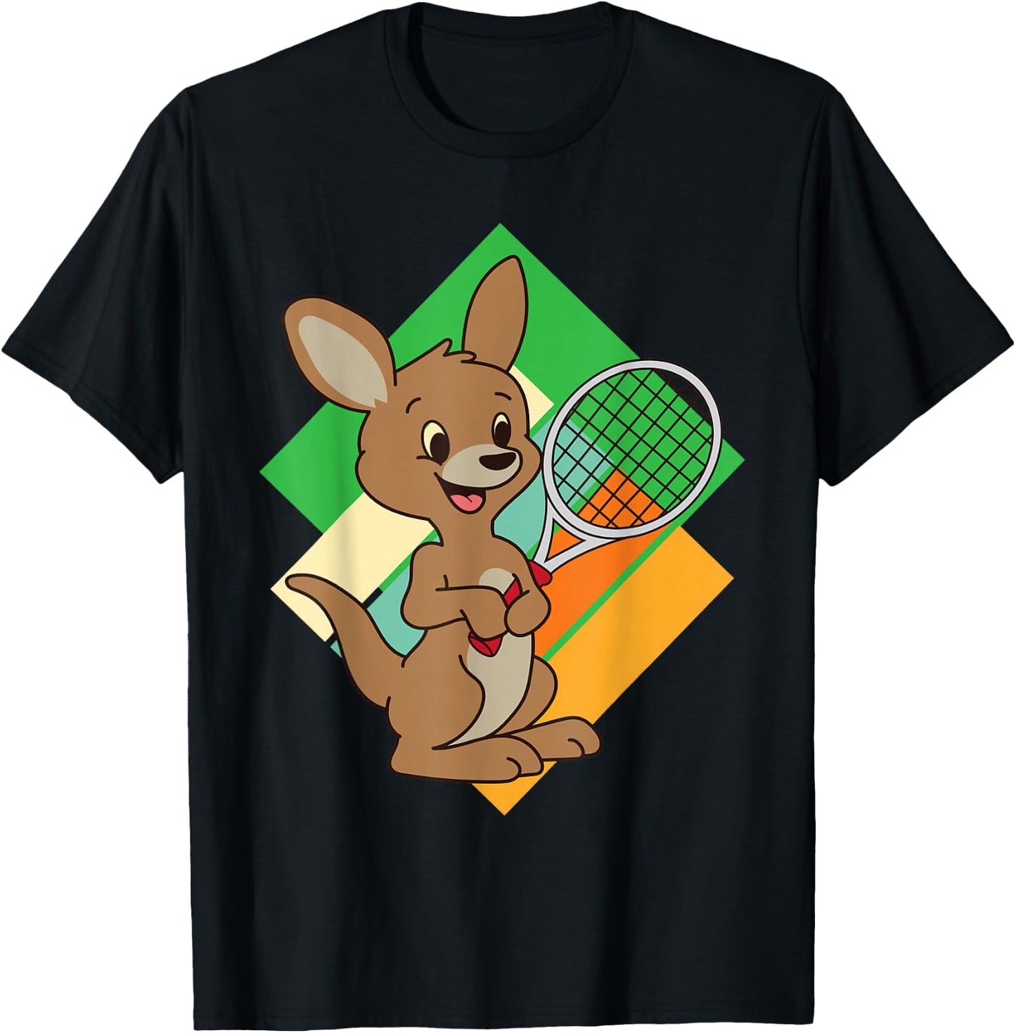 Kangaroo Tennis Player Sports Design Tennis Racket T-Shirt - T-Shirt | Black