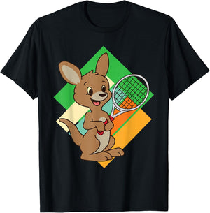 Kangaroo Tennis Player Sports Design Tennis Racket T-Shirt - T-Shirt | Black